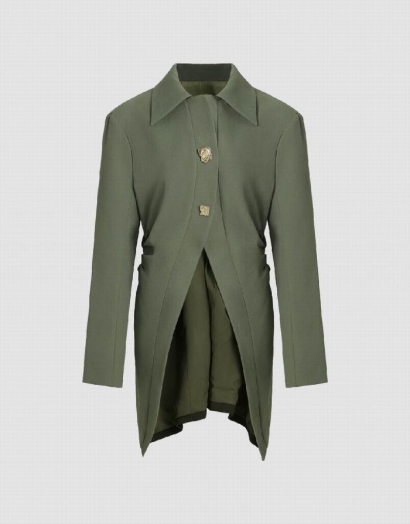 Urban Revivo Lapel Skater With Metal Buttons Women's Jacket Green | MYXLNEB-21