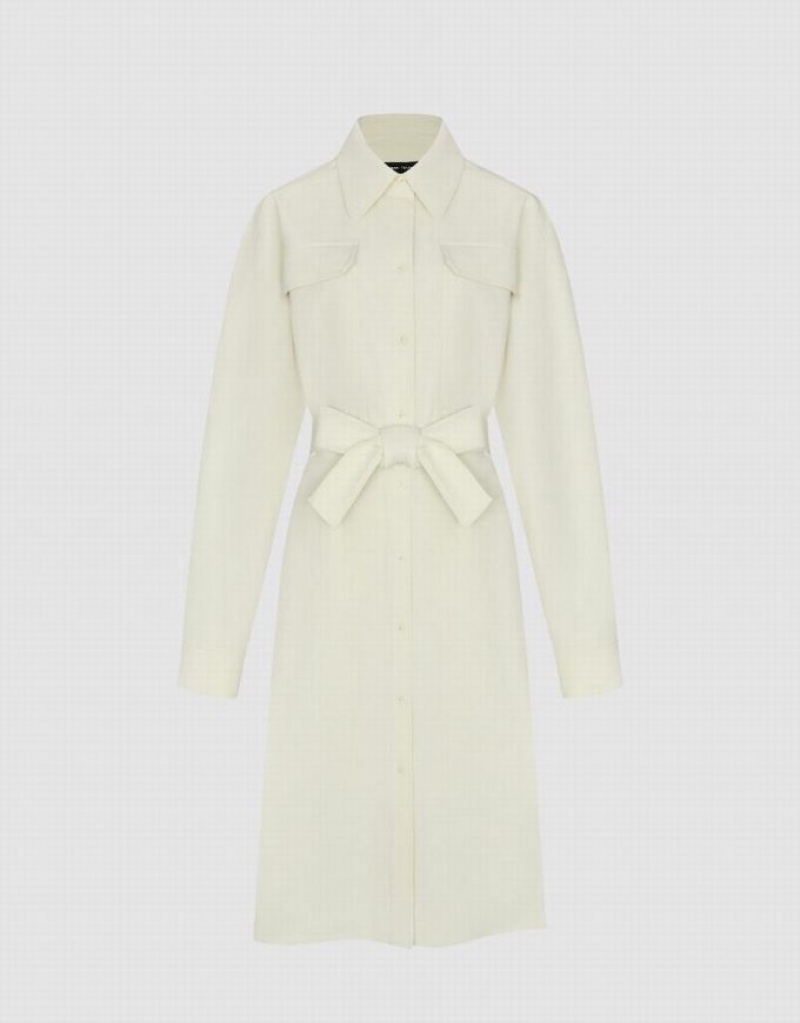 Urban Revivo Lapel Straight With Belt Women's Dress White | EFVISZA-21