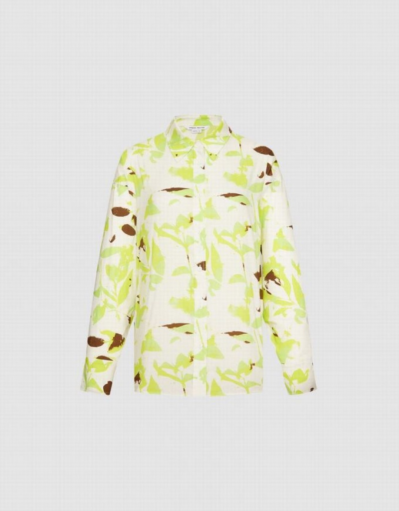 Urban Revivo Leaf Print Button Up Women's Shirts Green | XSIYQTL-12