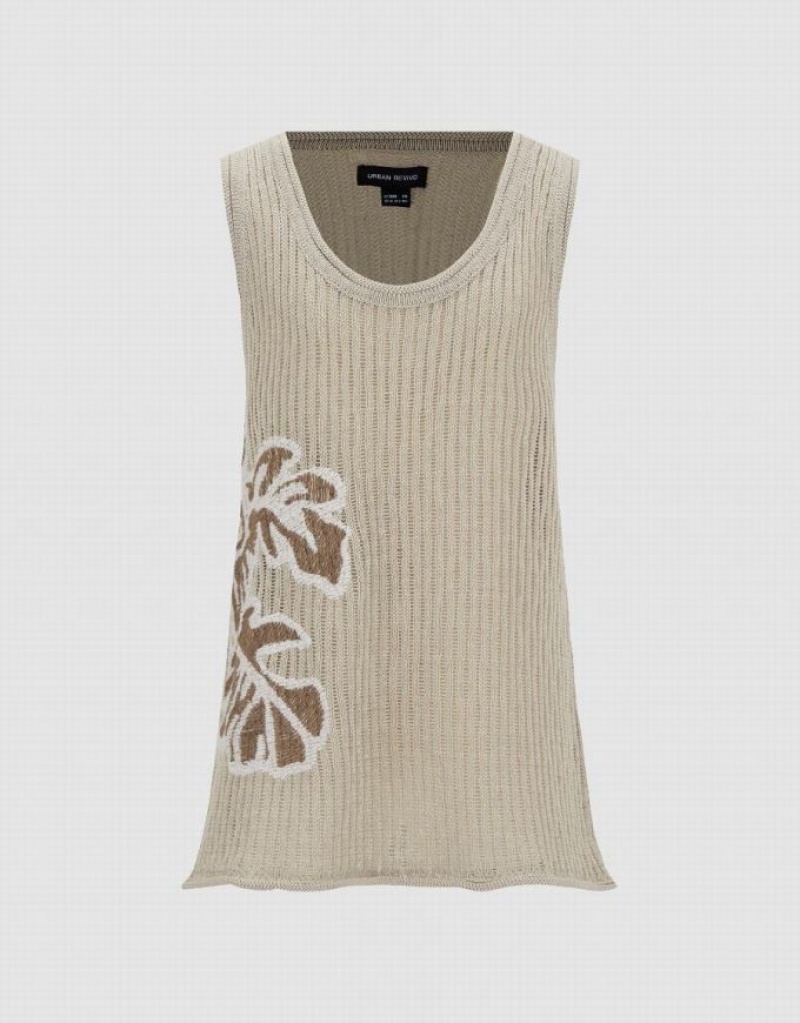 Urban Revivo Leaf Printed Knitted Women's Cardigan Khaki | SJRPBYE-90