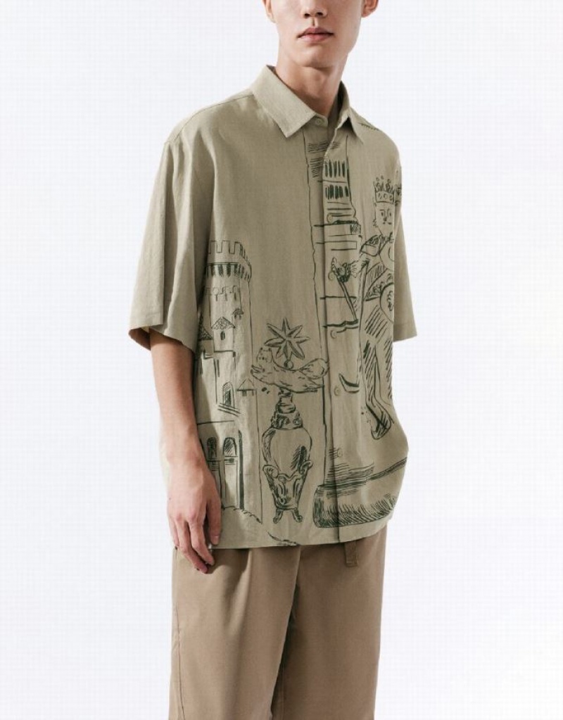 Urban Revivo Leisure Men's Shirts Khaki | TNQRSLF-70