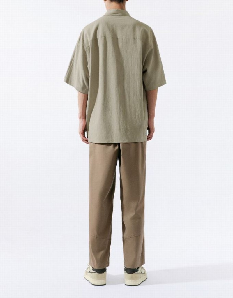 Urban Revivo Leisure Men's Shirts Khaki | TNQRSLF-70