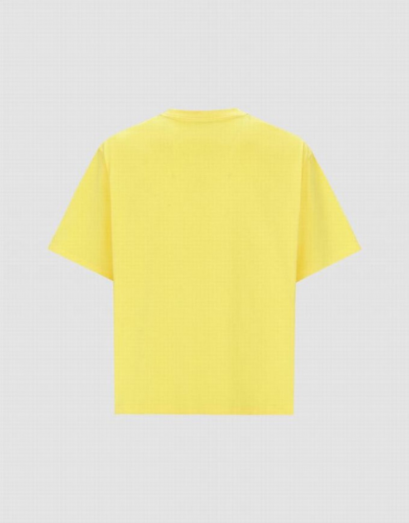 Urban Revivo Letter Detail Crew Neck Men's T-Shirts Yellow | SHUXIVQ-67