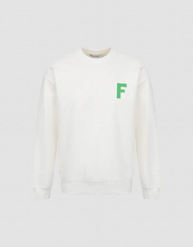 Urban Revivo Letter Embossed Crew Neck Men's Sweatshirts White | LAXTSQJ-54