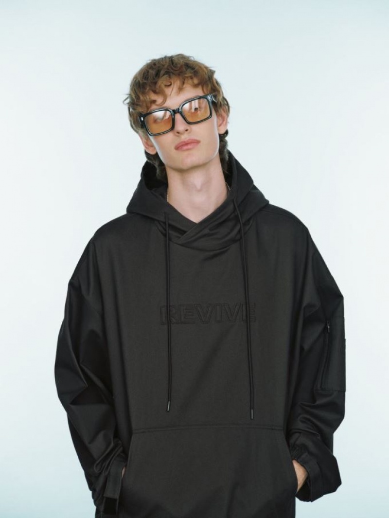 Urban Revivo Letter Embossed Oversized Hooded Overhead Men's Blouse Dark Grey | VYKGLUR-87