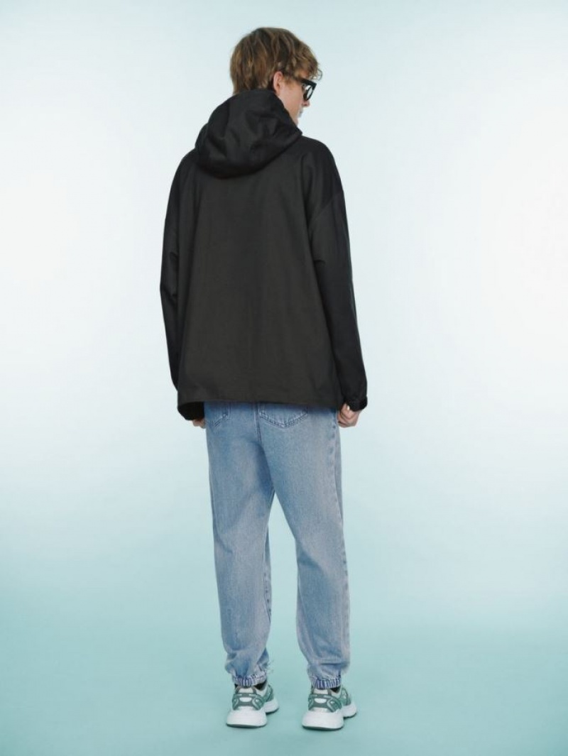 Urban Revivo Letter Embossed Oversized Hooded Overhead Men's Blouse Dark Grey | VYKGLUR-87