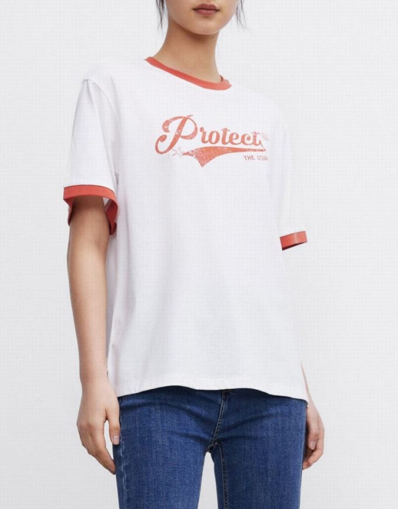 Urban Revivo Letter Print Women's T-Shirts White | JFZUXPH-86