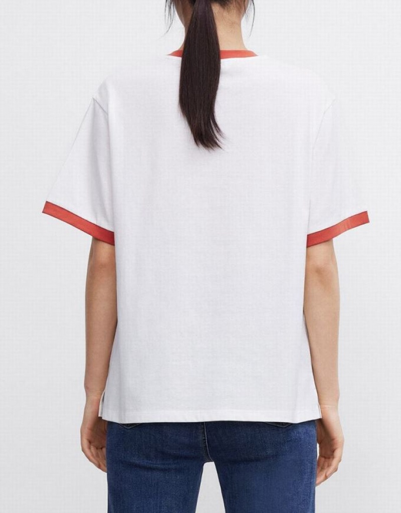 Urban Revivo Letter Print Women's T-Shirts White | JFZUXPH-86