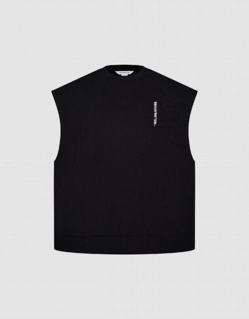 Urban Revivo Letter Printed Crew Neck Men's Tank Top Black | QROAZFI-72