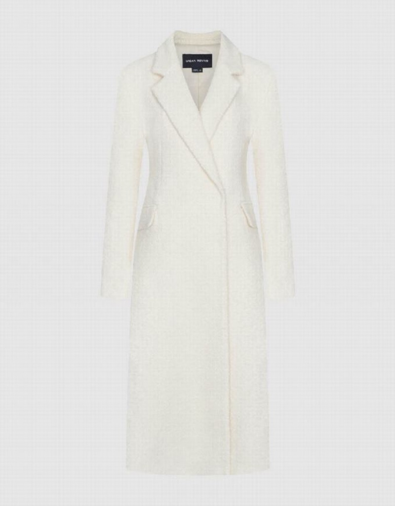 Urban Revivo Longline Furry Skater Women's Coats White | KGTSCPJ-76