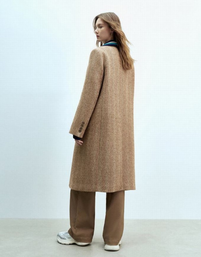 Urban Revivo Longline Woolen Women's Coats Brown | IZCYOUD-83