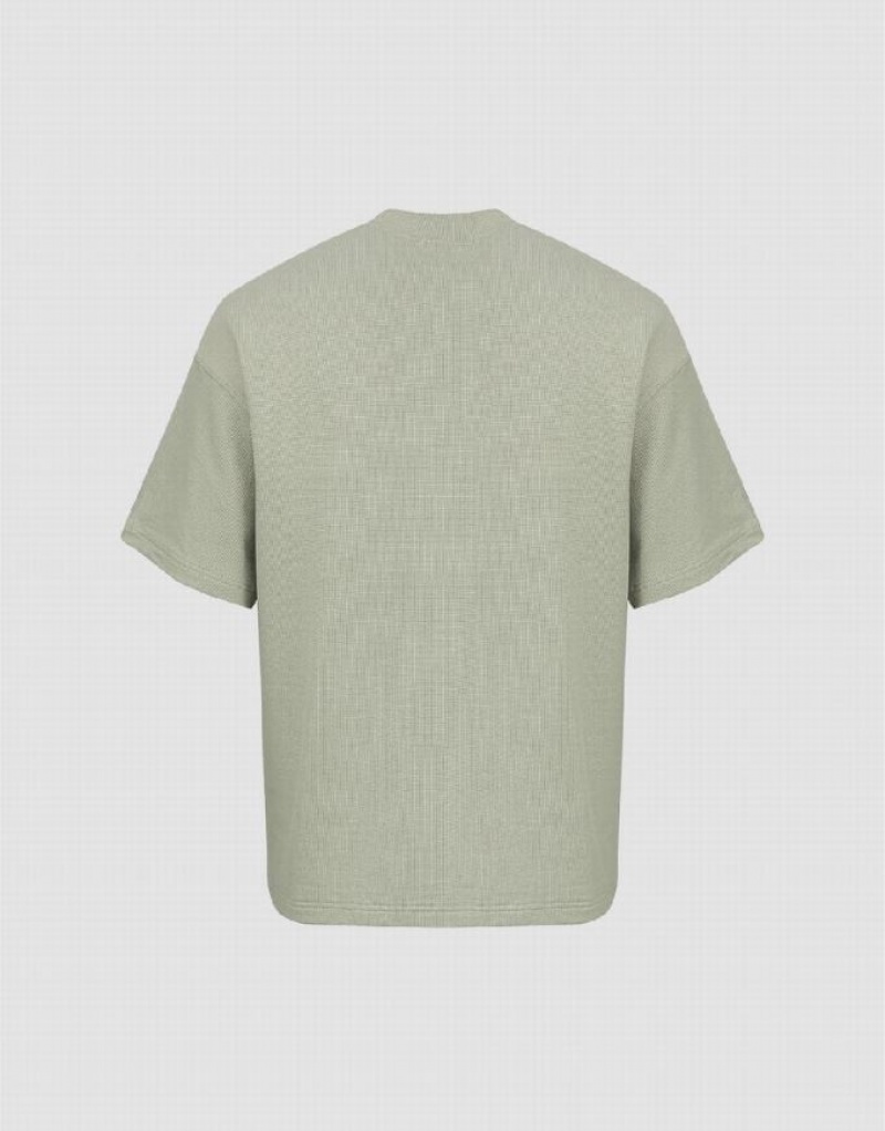 Urban Revivo Loose Knitted Men's T-Shirts Green | DRVFJIU-01