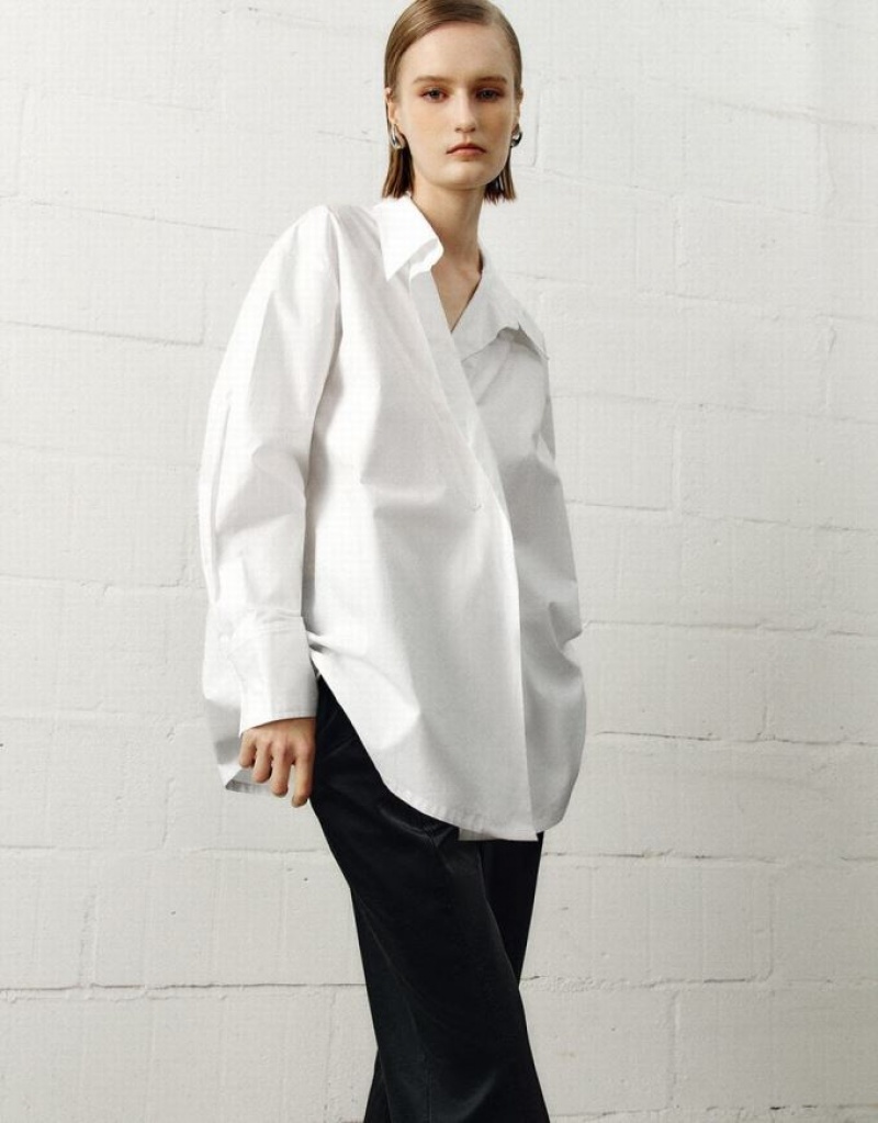 Urban Revivo Loose Sraight Women's Shirts White | TDQBUHN-49