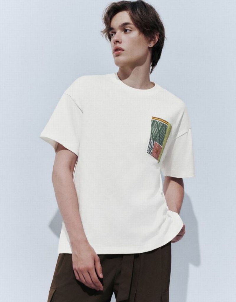 Urban Revivo Loose Straight Men's T-Shirts White | TBWRICU-75