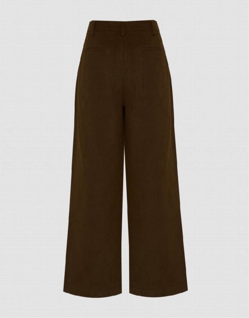 Urban Revivo Loose Wide-Leg Women's Pants Brown | PKLYSJA-45