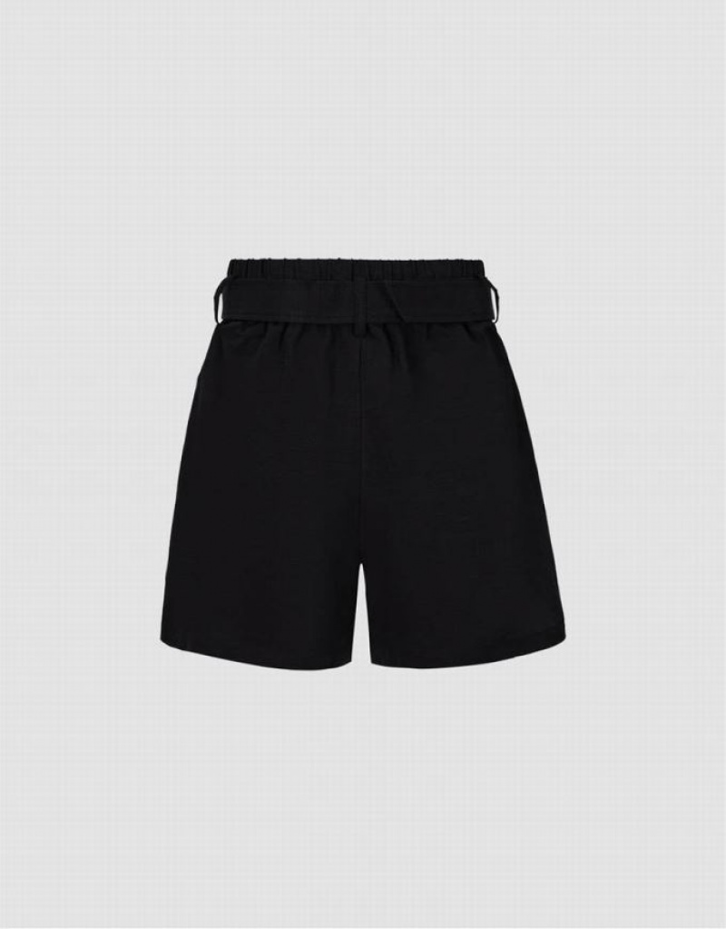 Urban Revivo Loose With Belt Women's Shorts Black | XZPMAQG-61