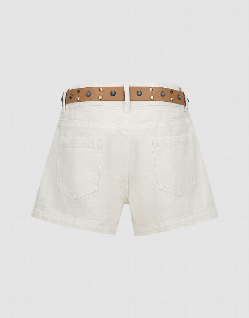 Urban Revivo Loose Women's Denim Shorts White | XYWMNPU-87