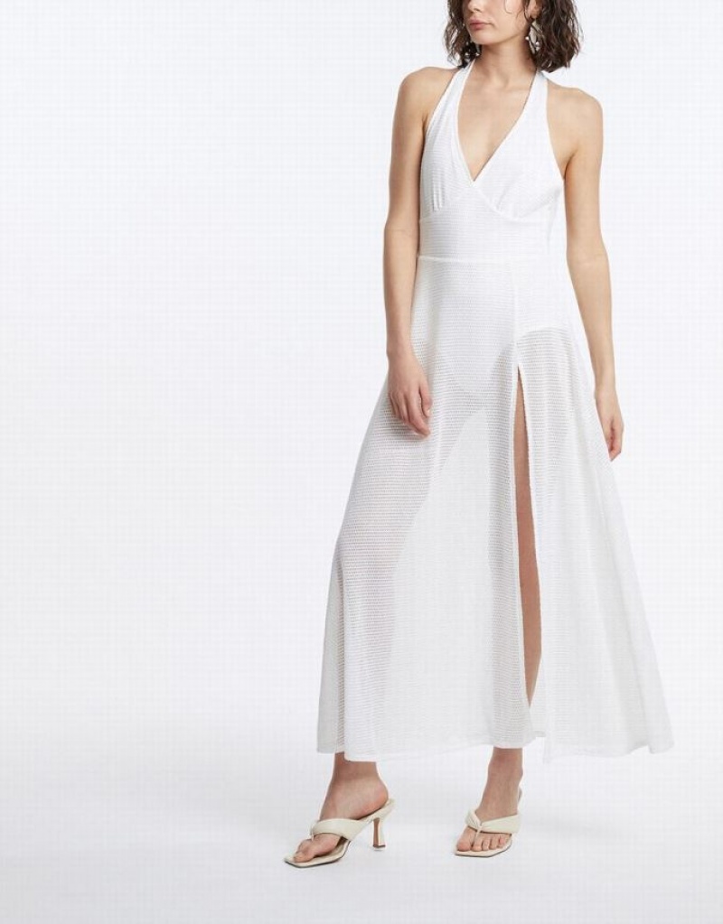 Urban Revivo Maxi Halter Women's Maxi Dress White | TNCUAJR-25