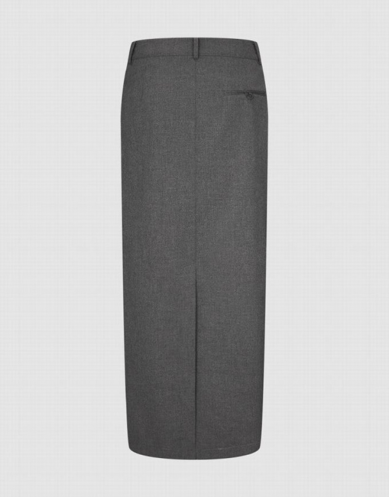 Urban Revivo Maxi Straight Women's Skirts Dark Grey | DJMUFIS-26