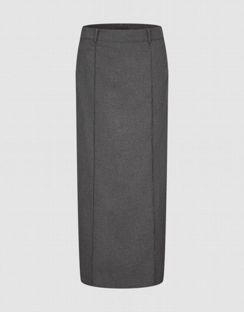 Urban Revivo Maxi Straight Women\'s Skirts Dark Grey | DJMUFIS-26