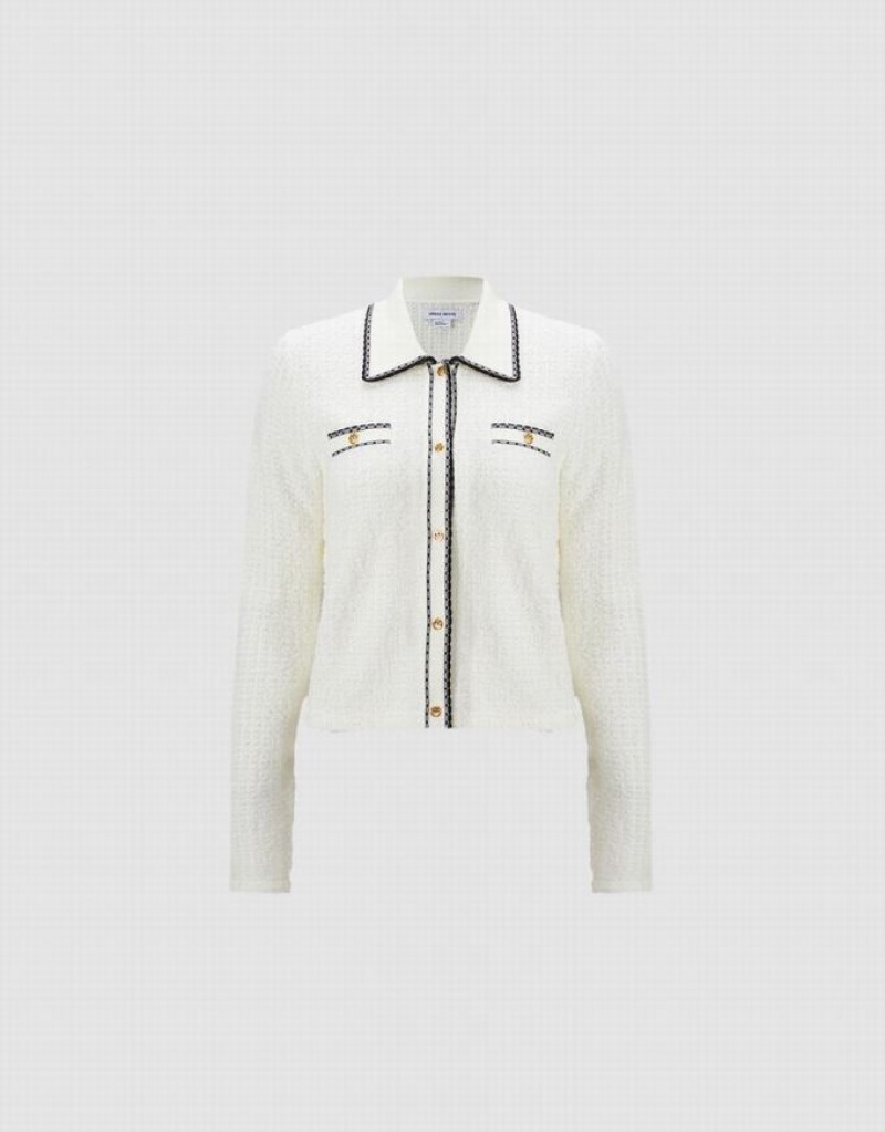 Urban Revivo Metallic Button Cropped Women's Cardigan White | TELRZCI-14