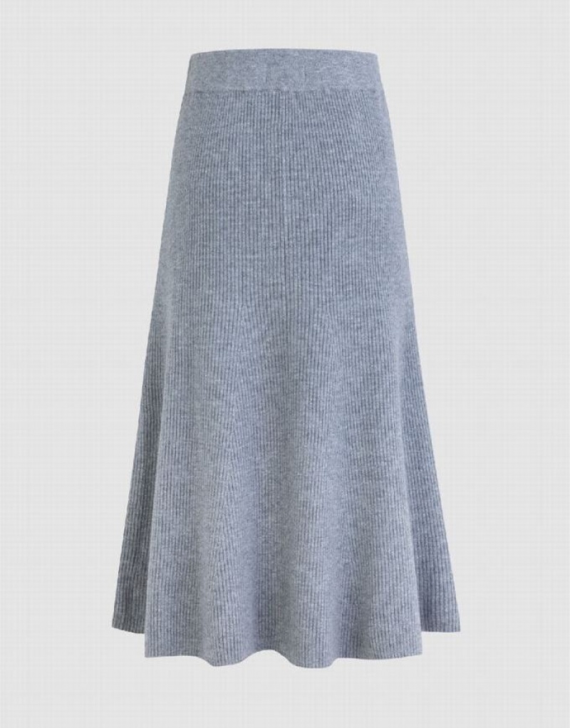 Urban Revivo Midi A-Line Knitted Women's Skirts Light Grey | LFMHVIY-60