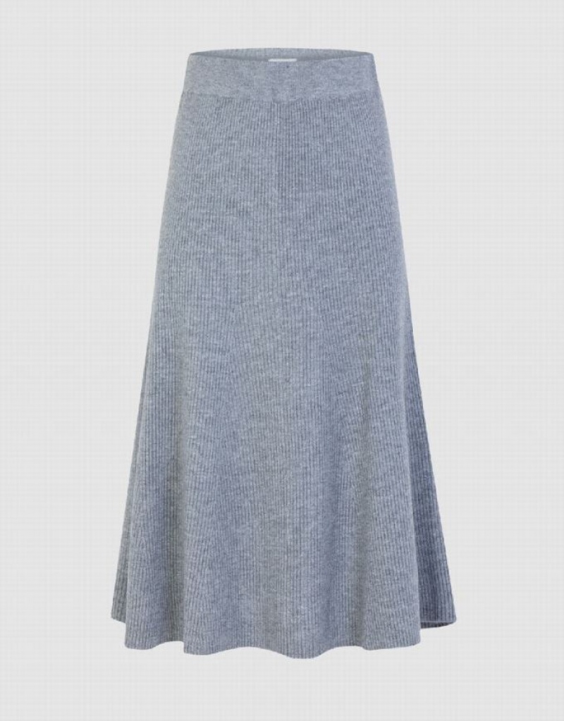 Urban Revivo Midi A-Line Knitted Women\'s Skirts Light Grey | LFMHVIY-60