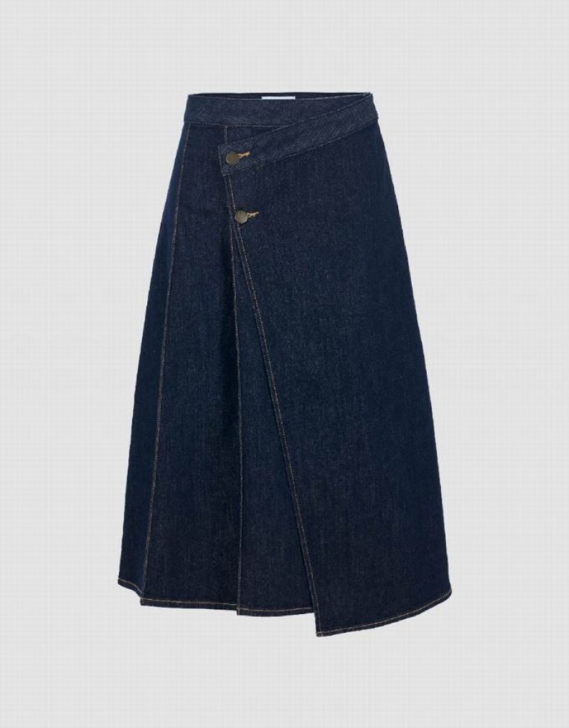 Urban Revivo Midi A-Line Women\'s Denim Skirt Blue | YLMTXBF-96