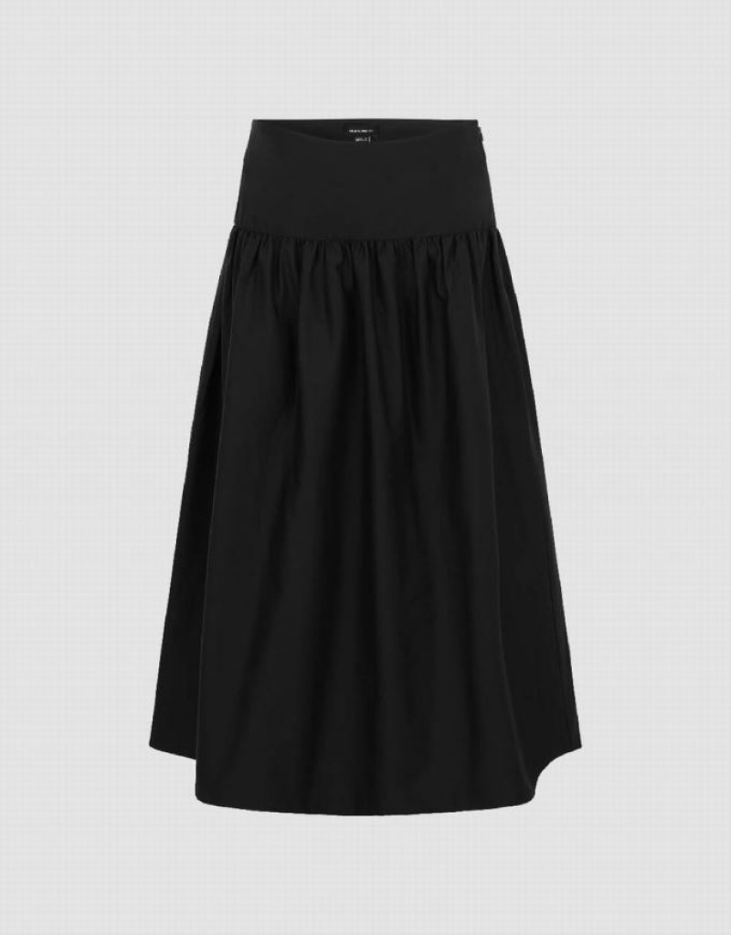 Urban Revivo Midi A-Line Women\'s Skirts Black | RBXFSUO-90