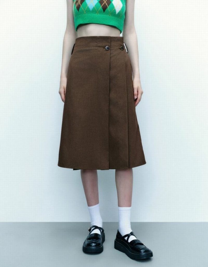 Urban Revivo Midi A-Line Women's Skirts Brown | BAYWGED-76