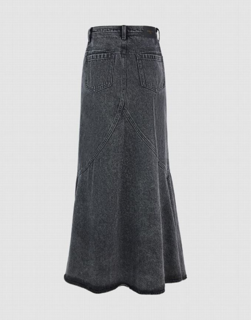 Urban Revivo Midi Fishtail Women's Denim Skirt Black | LCSGZNH-15