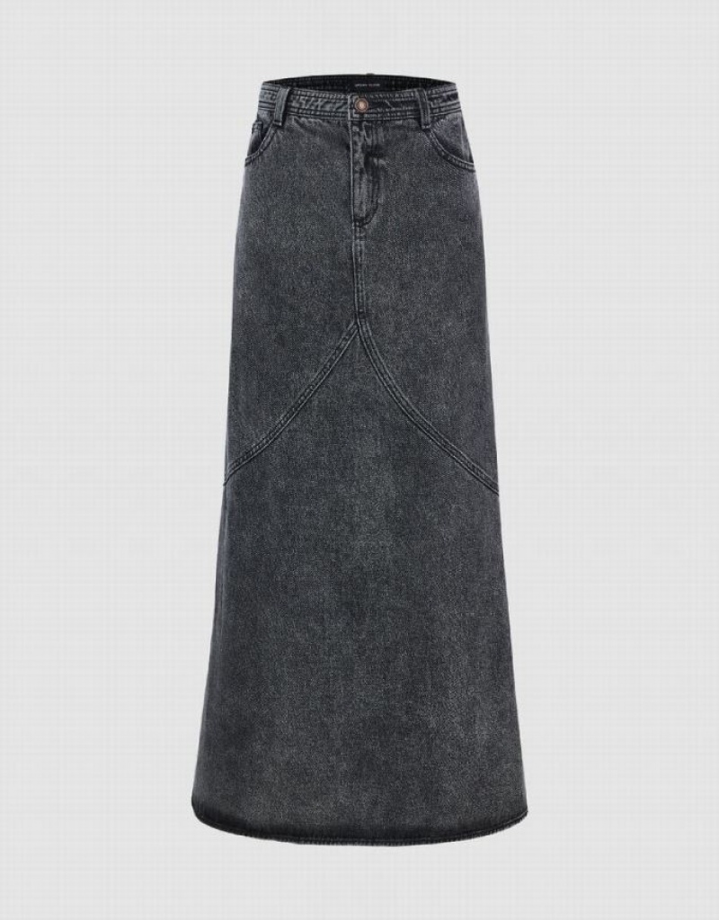 Urban Revivo Midi Fishtail Women\'s Denim Skirt Black | LCSGZNH-15