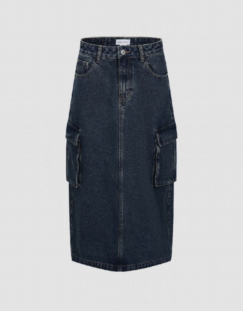 Urban Revivo Midi Straight Women's Denim Skirt Blue | AMLCYRK-26