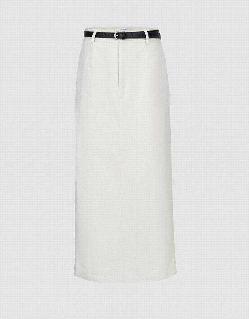 Urban Revivo Midi Straight Women\'s Skirts White | WUSGXDO-39