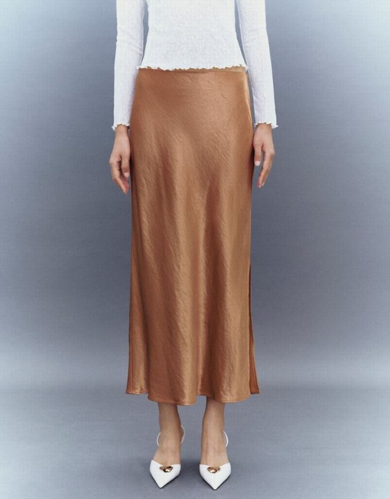 Urban Revivo Midi Straight Women's Skirts Brown | HINVAGX-01