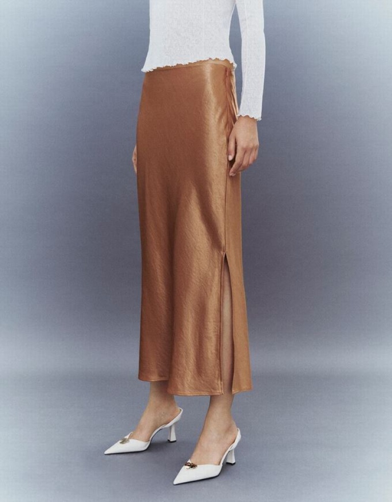 Urban Revivo Midi Straight Women's Skirts Brown | HINVAGX-01