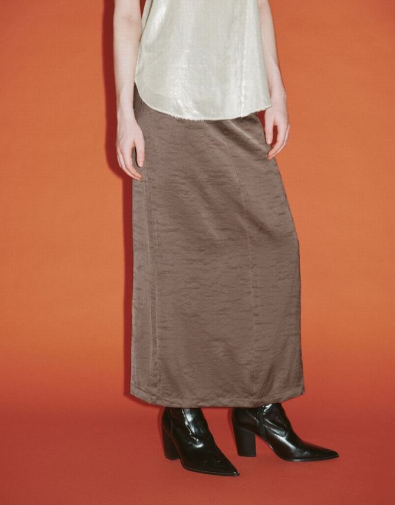 Urban Revivo Midi Straight Women's Skirts Brown | CUDOJMQ-18