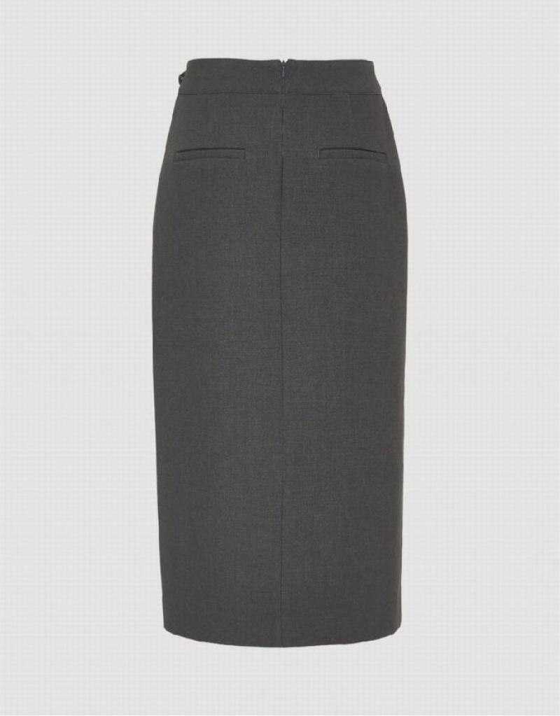 Urban Revivo Midi Straight Women's Skirts Grey | BMAFUOD-58