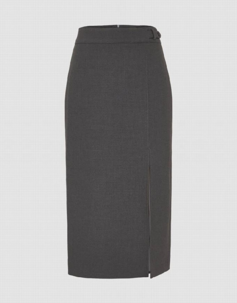 Urban Revivo Midi Straight Women\'s Skirts Grey | BMAFUOD-58