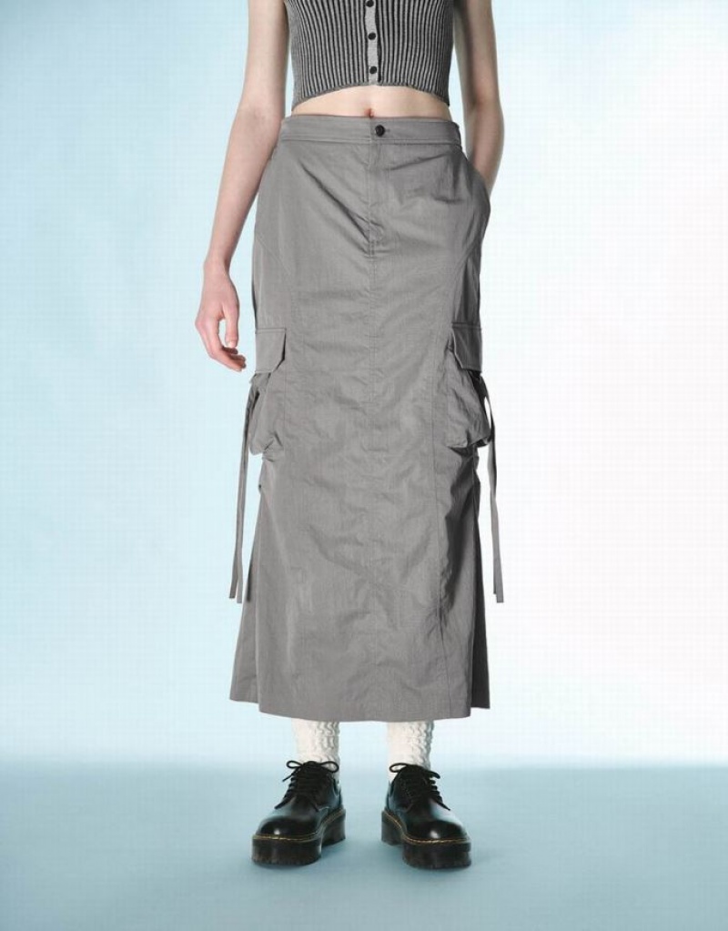 Urban Revivo Midi Straight Women's Skirts Grey | GQPAHWO-39