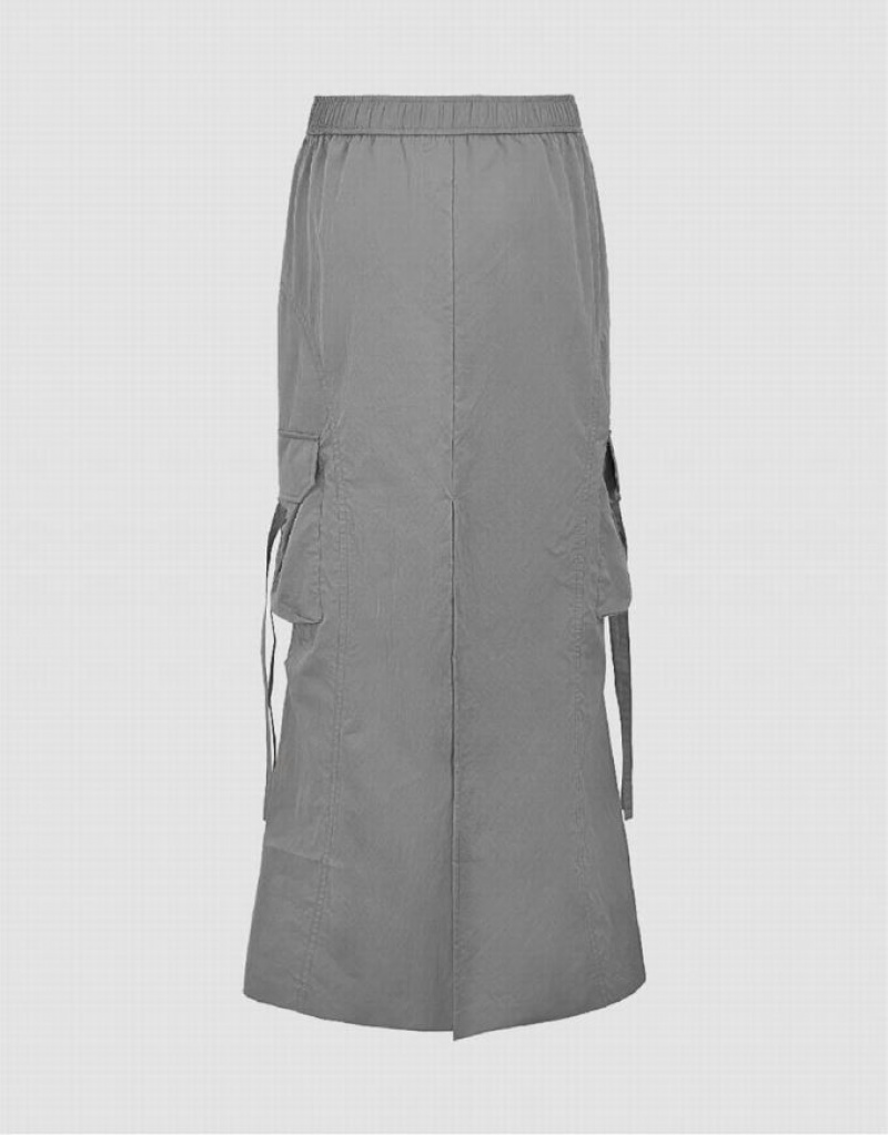 Urban Revivo Midi Straight Women's Skirts Grey | GQPAHWO-39