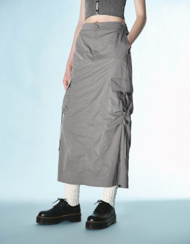 Urban Revivo Midi Straight Women's Skirts Grey | GQPAHWO-39