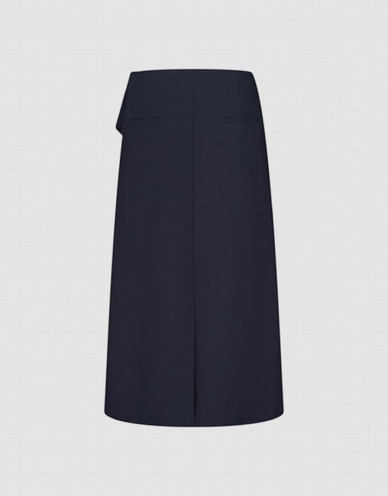 Urban Revivo Midi Straight Women's Skirts Navy | UXQZNAO-62