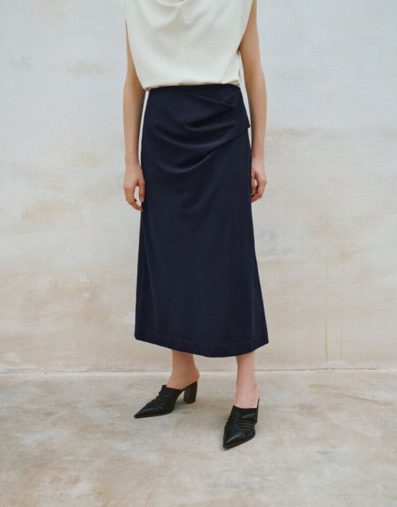 Urban Revivo Midi Straight Women's Skirts Navy | UXQZNAO-62