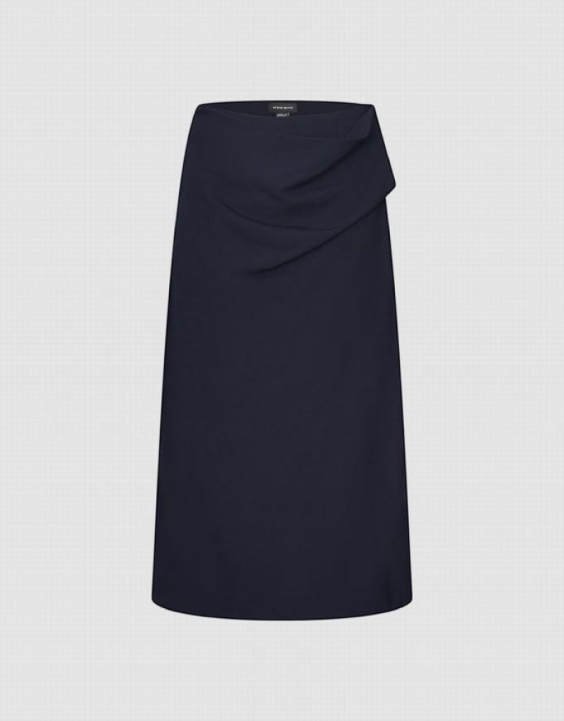 Urban Revivo Midi Straight Women\'s Skirts Navy | UXQZNAO-62