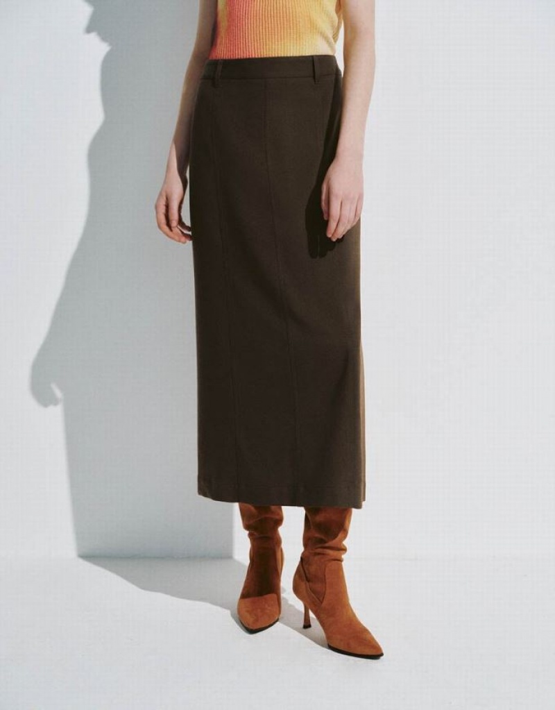 Urban Revivo Midi Straight Women's Skirts Brown | QADINZM-38