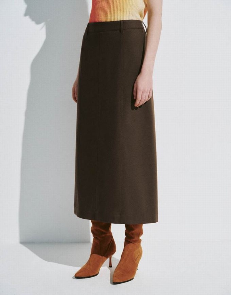 Urban Revivo Midi Straight Women's Skirts Brown | QADINZM-38