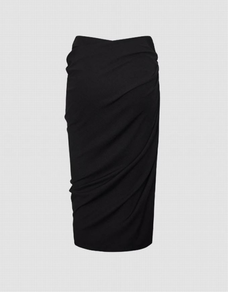 Urban Revivo Midi Wrapped Fishtail Women's Skirts Black | FHXJWZR-25