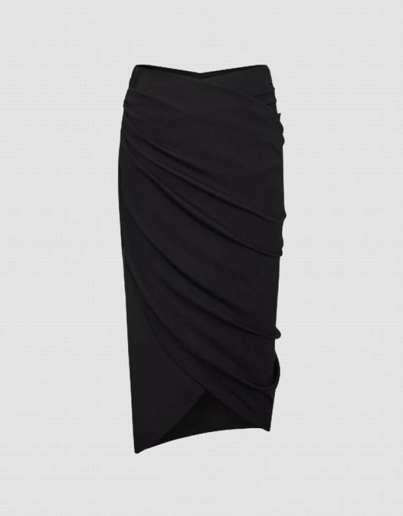 Urban Revivo Midi Wrapped Fishtail Women\'s Skirts Black | FHXJWZR-25