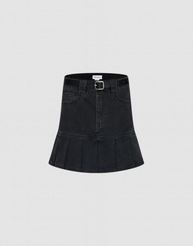 Urban Revivo Mini A-Line With Belt Women\'s Denim Skirt Black | AZEXPWD-43